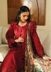 BrandsInn-3PC DHANAK EMBROIDERED SHIRT WITH COUTRAI WOOL PRINTED SHAWL AND TROUSER-BI-4138
